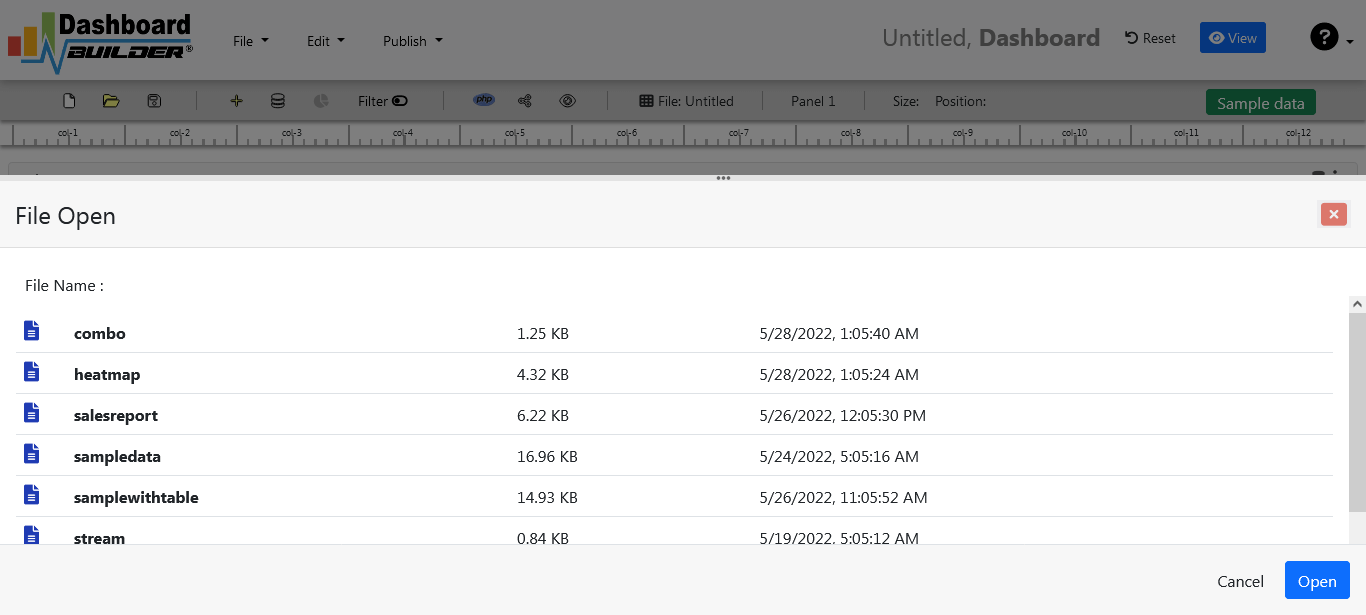 Open an Existing Datashboard