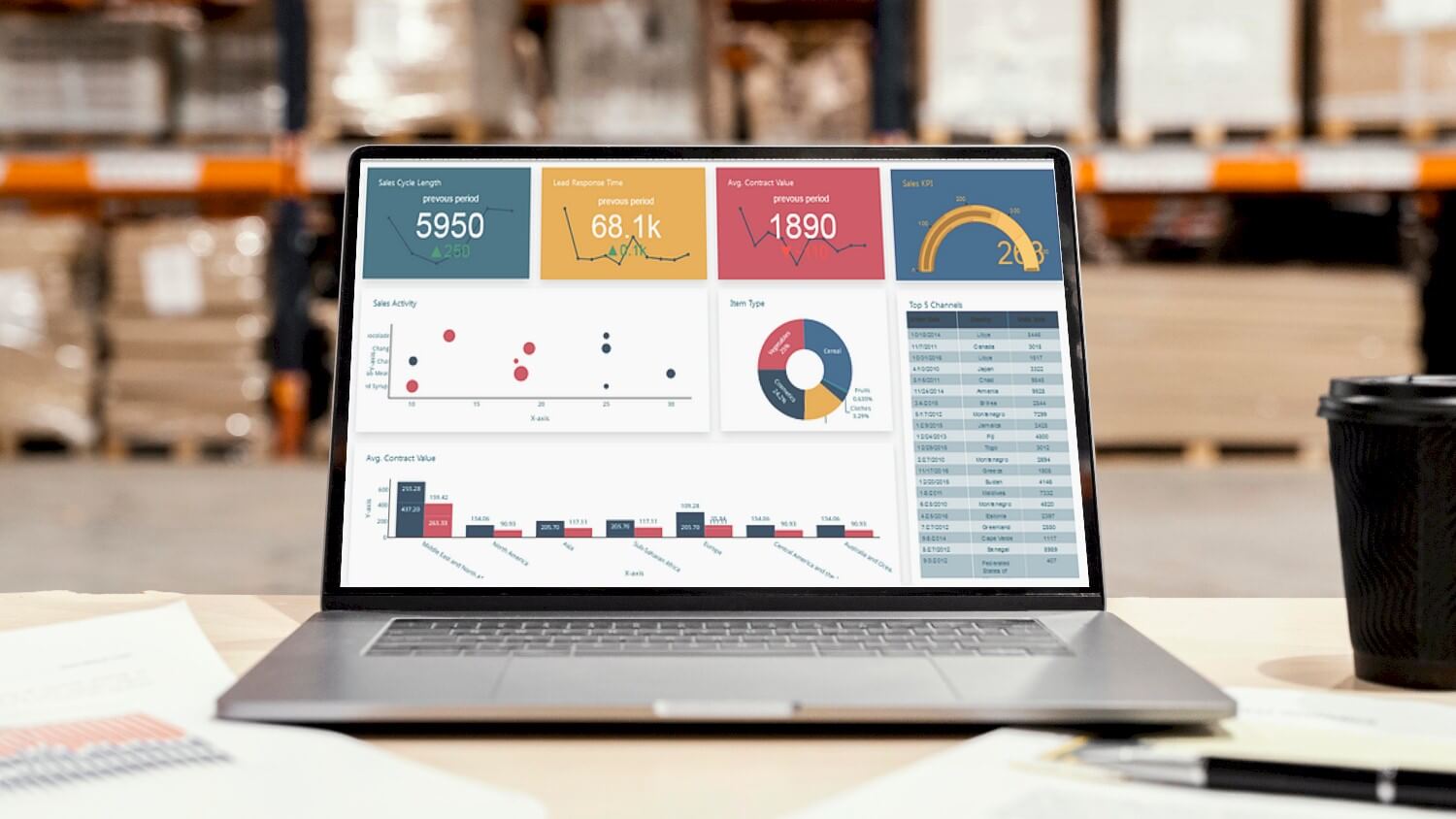 Warehouse worker using a real-time dashboard to monitor inventory levels and optimize stock management.